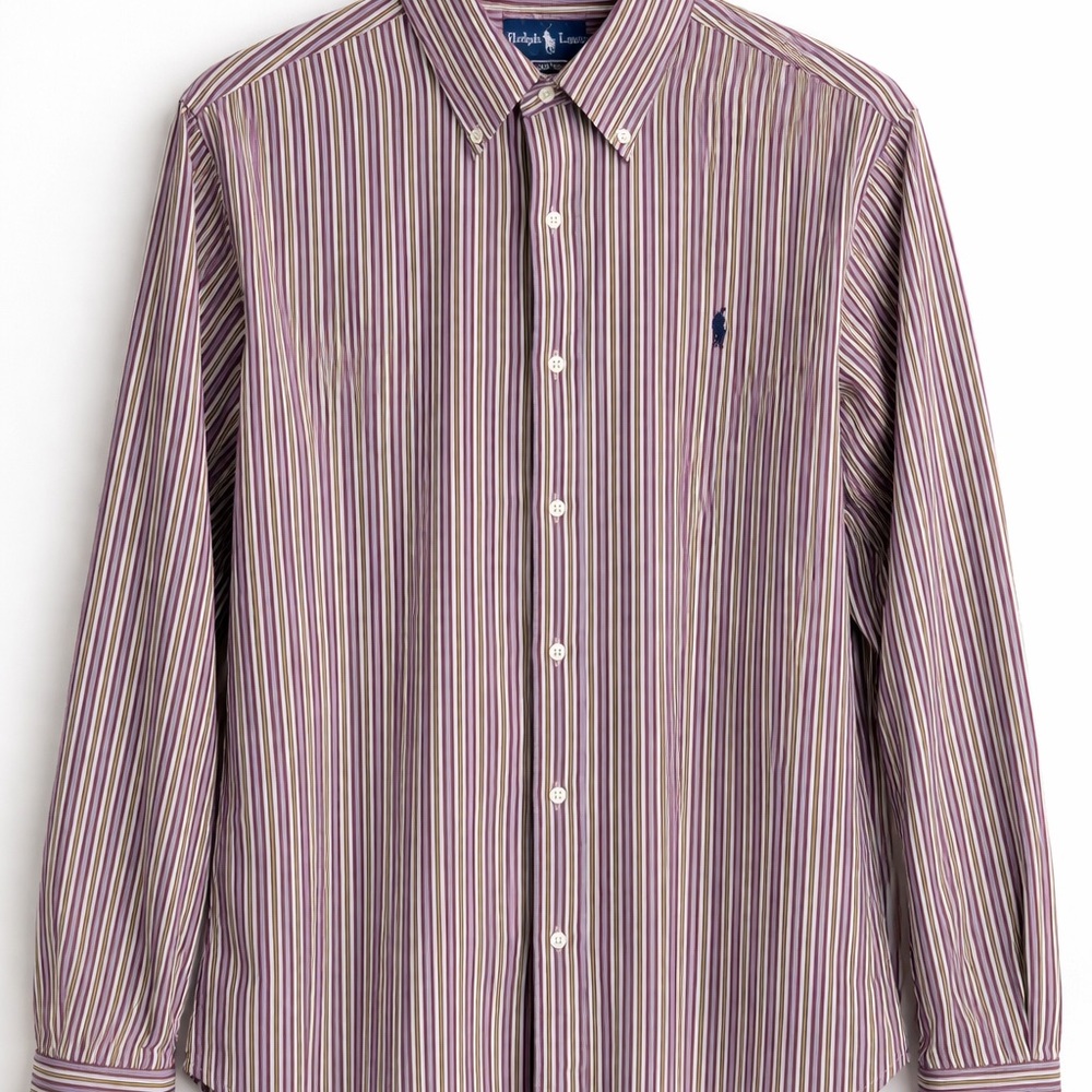Ralph Lauren Multi-Stripe Button-Down Shirt in Maroon, Yellow, and Cream